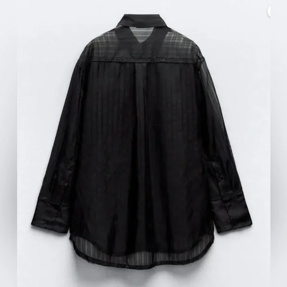 Zara OVERSIZED STRIPED ORGANZA SHIRT. Black. Size XS-S. New with Tags. - Picture 8 of 9